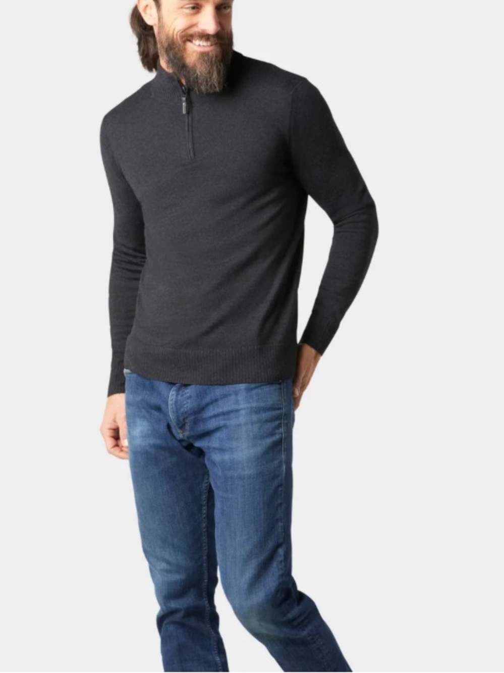 Smartwool Heather Blue Merino Wool Men's Sparwood 1/4 Zip Sweater Sz L